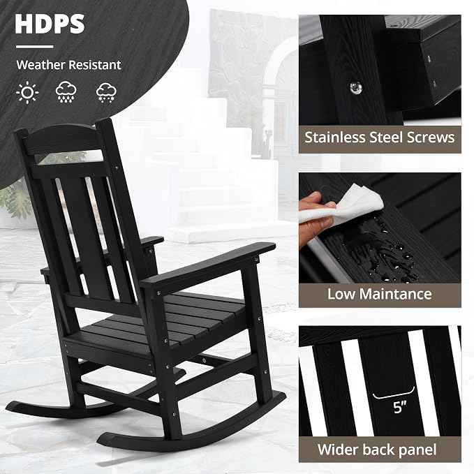 LUE BONA Rocking Chair Outdoor, Weather Resistant Poly Plastic Rocker Chairs