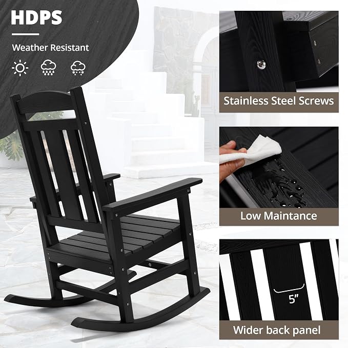 LUE BONA Outdoor Rocking Chairs Set of 2, Weather Resistant Poly Plastic Rocker - Image 4