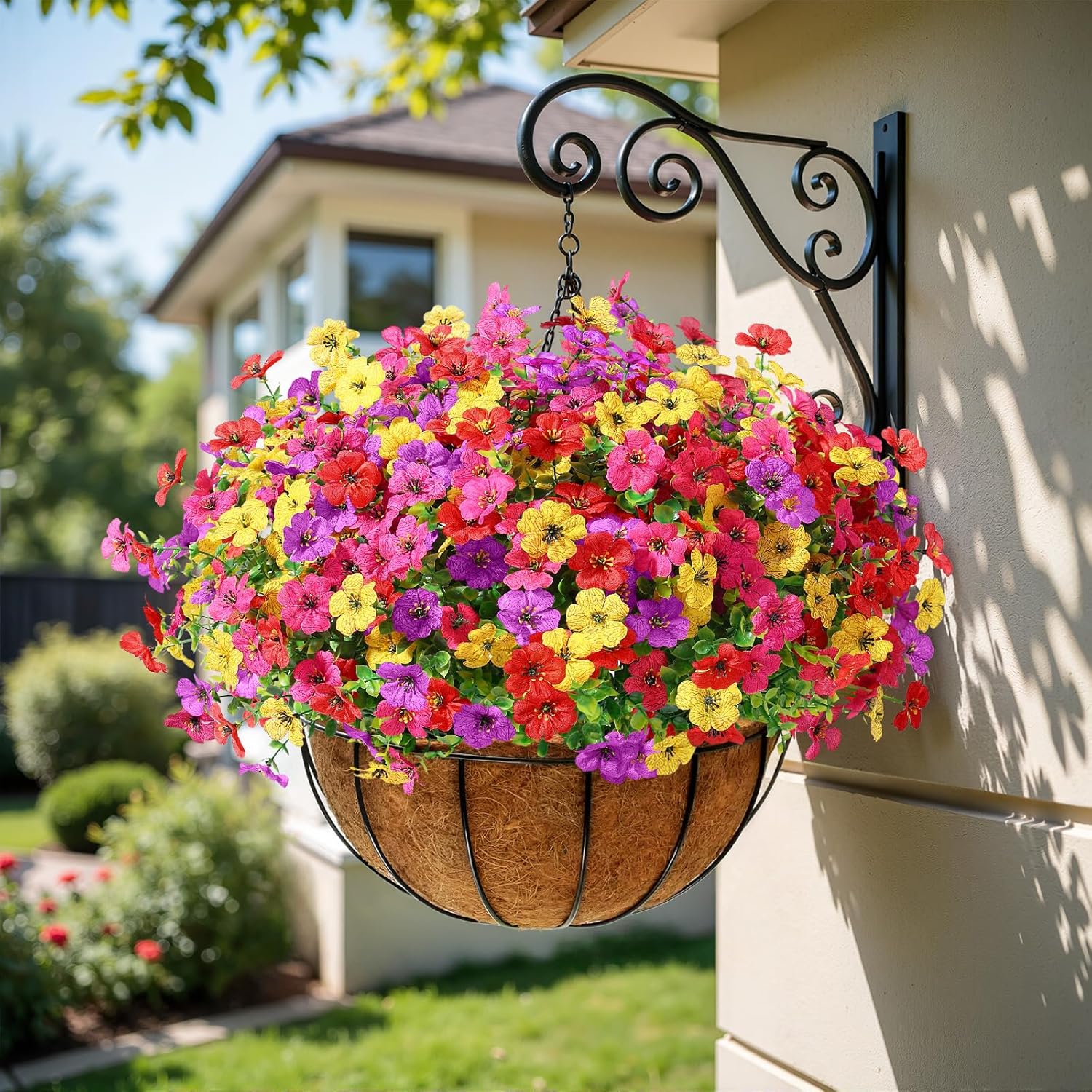 Alupssuc 24 Bundles Artificial Daisy Flowers UV Resistant for Outdoor Decor | Silk & Plastic, Spring Faux Plants Greenery, Bendable Stems, for Porch Patio Hanging Window Planter Yard Outside, 4 Colors