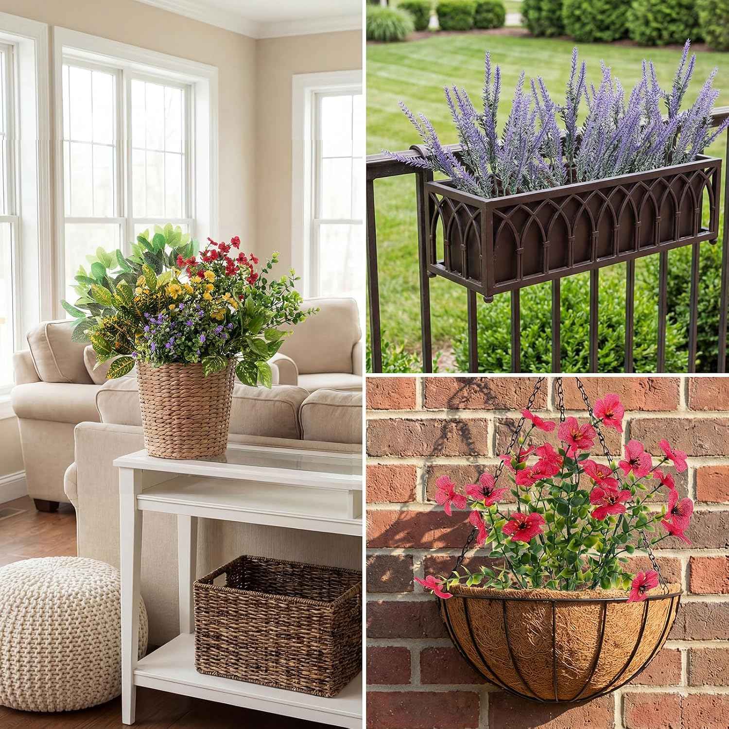 33 Pcs Artificial Plants for Outdoors UV Resistant Fake Plant | Greenery Stems Plastic Leaves Faux Flowers Bushes for Summer Outside Planters, Garden, Porch, Yard, Home Decor