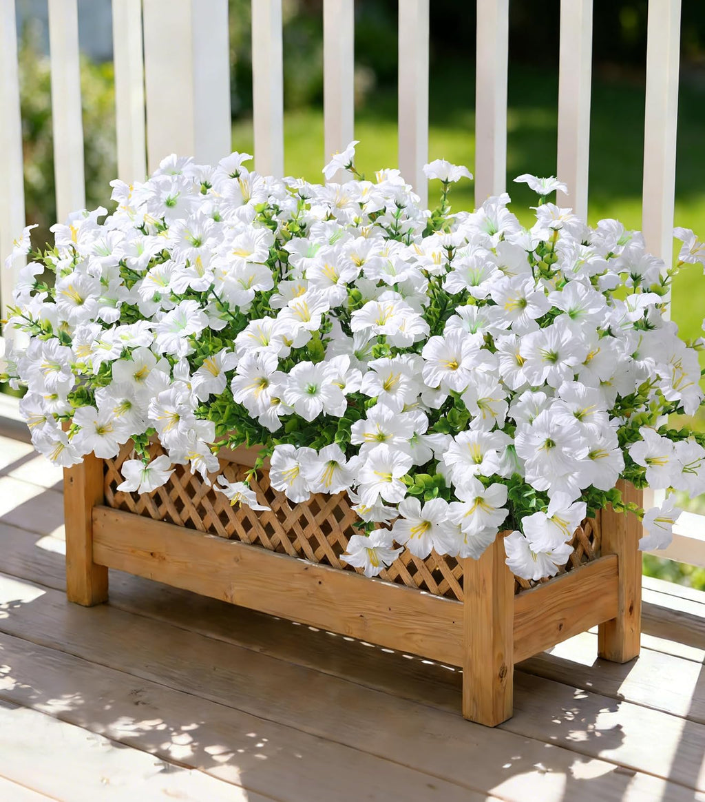 20 Bundles Faux Morning Glory Artificial Flowers for Outdoors, White | Fake Plants Silk Flowers, Eucalyptus, Look Real, UV Resistant, Outside Yard Gardens Porch Patio Planter Home Urn