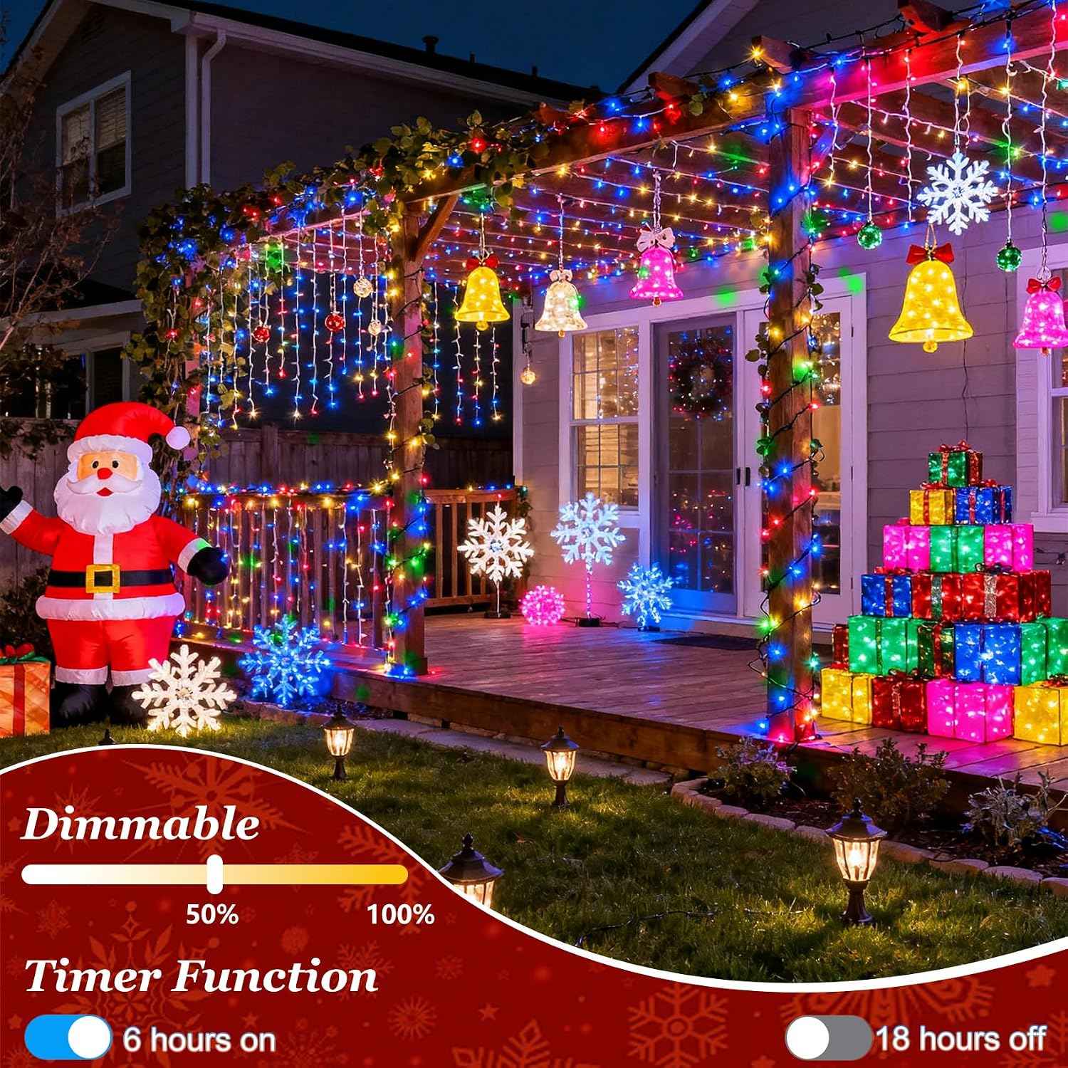 Christmas String Lights Outdoor Green Wire 470FT 1500 LED Multicolor | Dimmable, 12 Light Styles, Memory Timer, Waterproof, 29V Safe Low Voltage, Diamond-Faceted LED, Energy Efficiency