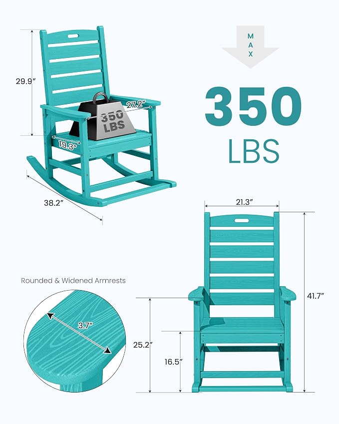 SERWALL Outdoor Rocking Chair Set of 2, Oversized Rocking Chair - Image 3