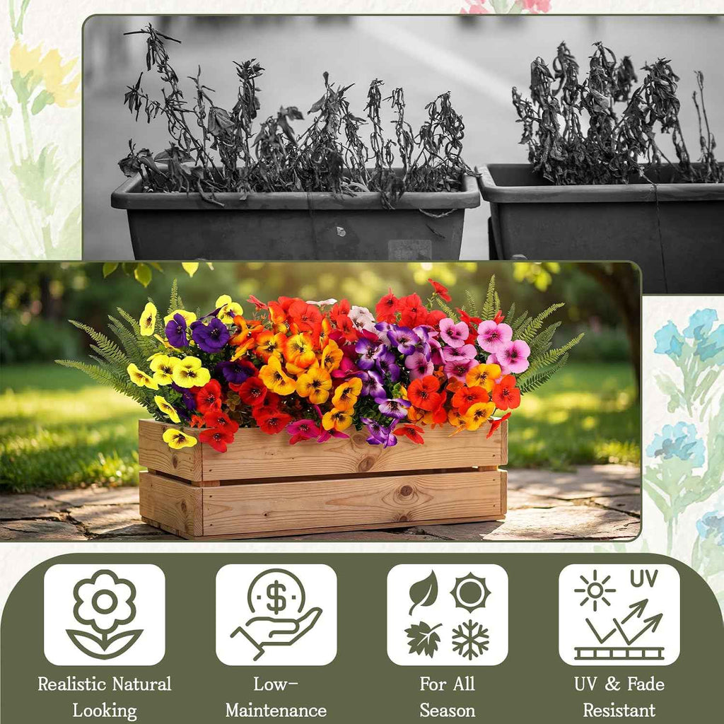 13 Bundles Artificial Flowers Fake Plants for Outside Indoor | Realistic Faux Greenery Outside Indoor, UV Resistant Fake Morning Glory Tall Ferns for Front Porch Window Box Garden Decor