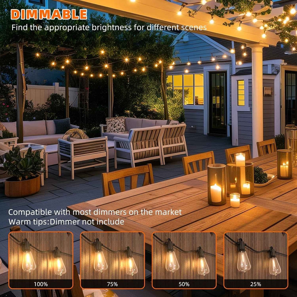Kawaya Outdoor Lights String LED Patio Lights: 150FT Waterproof Commercial Grade Vintage String Lights for Outside - 72+3 Shatterproof ST38 Edison Bulbs for Porch Bistro Backyard Cafe (75FTx2)