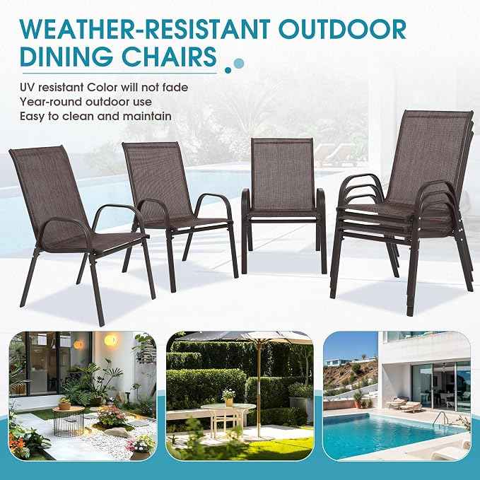 Outdoor Stackable Chairs Set of 6, Stacking Patio Chairs