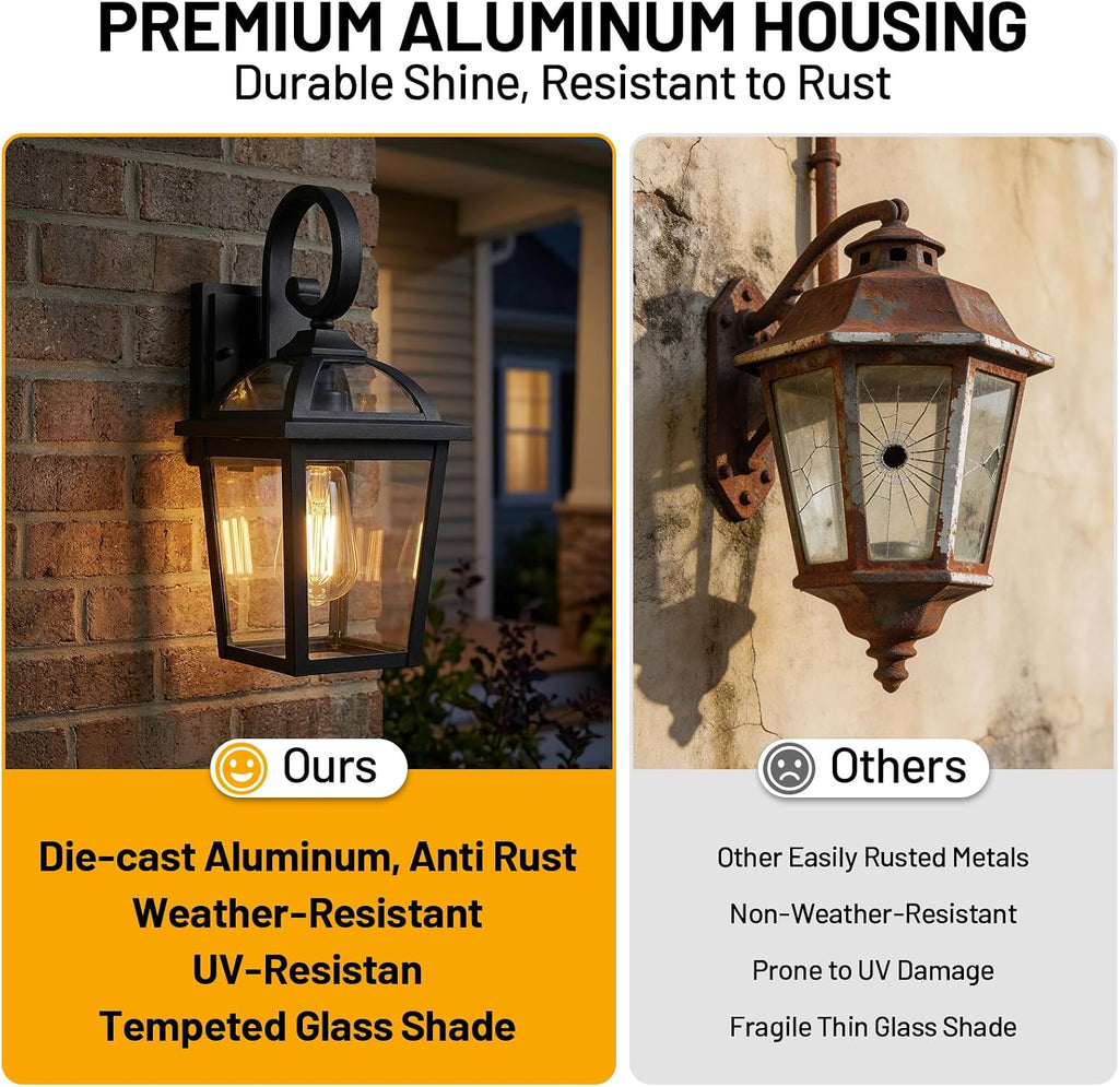Front Porch Lights Outdoor Wall Lights Exterior Wall Sconce Light | Modern Farmhouse Outdoor Wall Lantern with Clear Glass, Weatherproof Aluminum Black Exterior Light Fixtures for Porch Patio