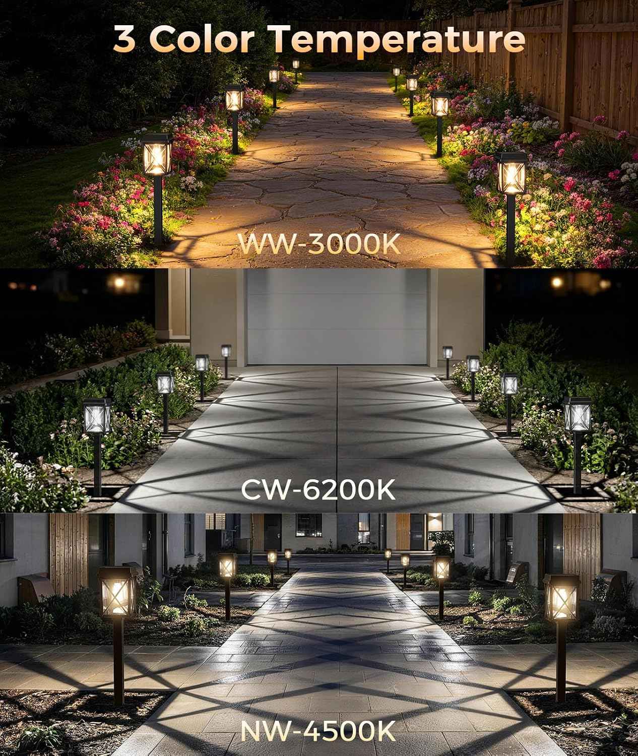 XMCOSY+ Solar Pathway Lights Outdoor, 6 Pack Bright Solar Garden Lights | 3 Color Modes, 20-50LM Custom Brightness, 15H Landscape Lighting, Solar Lights Outdoor Waterproof IP65 for Yard Path Walkway