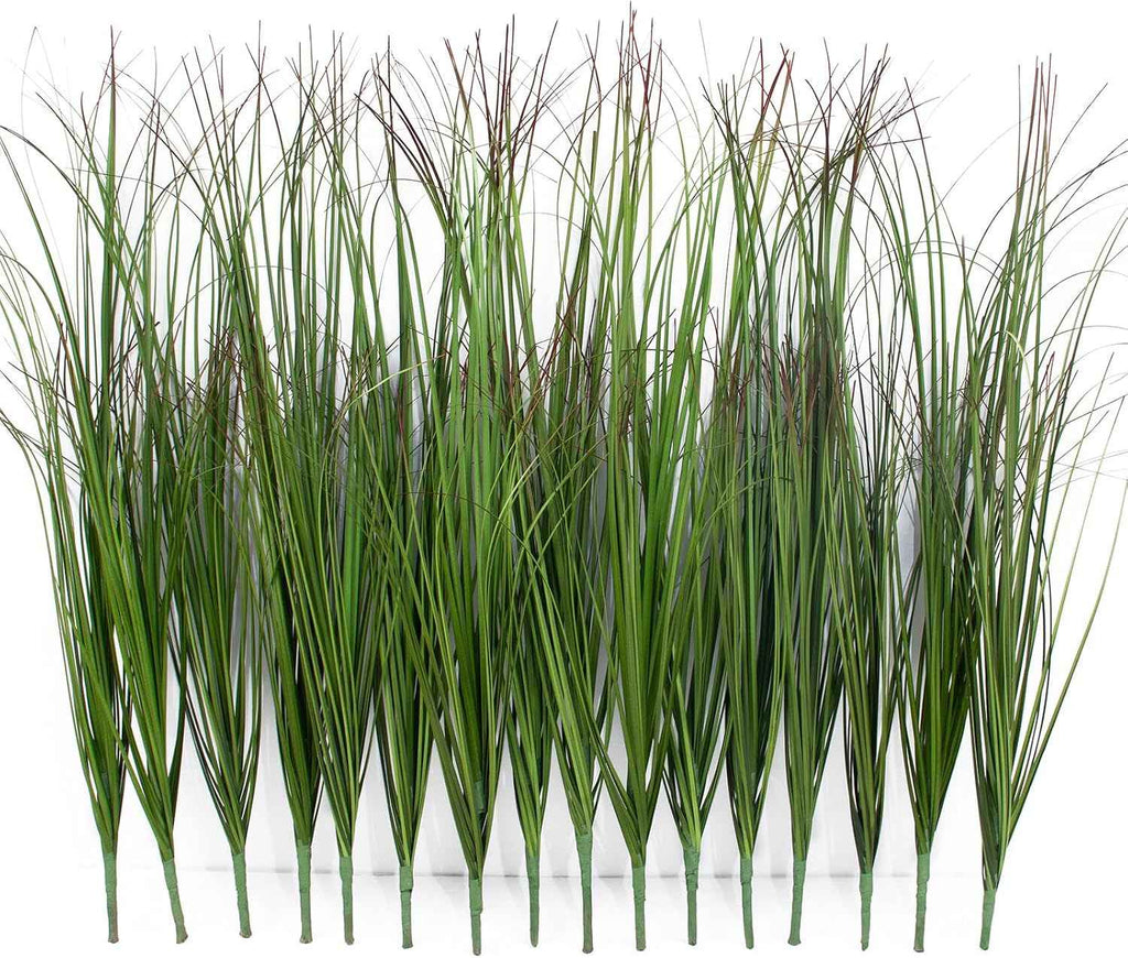 16 Bundles Artificial Grass Plants Outdoor Tall Faux Shrubs Greenery Stems Fake Onion Grasses Wheat Grass UV Resistant Faux Bushes Plant for Garden Indoor Office Home Decor（Red-Tipped Green）