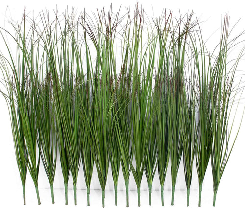 16 Bundles Artificial Grass Plants Outdoor Tall Faux Shrubs Greenery Stems Fake Onion Grasses Wheat Grass UV Resistant Faux Bushes Plant for Garden Indoor Office Home Decor（Red-Tipped Green）