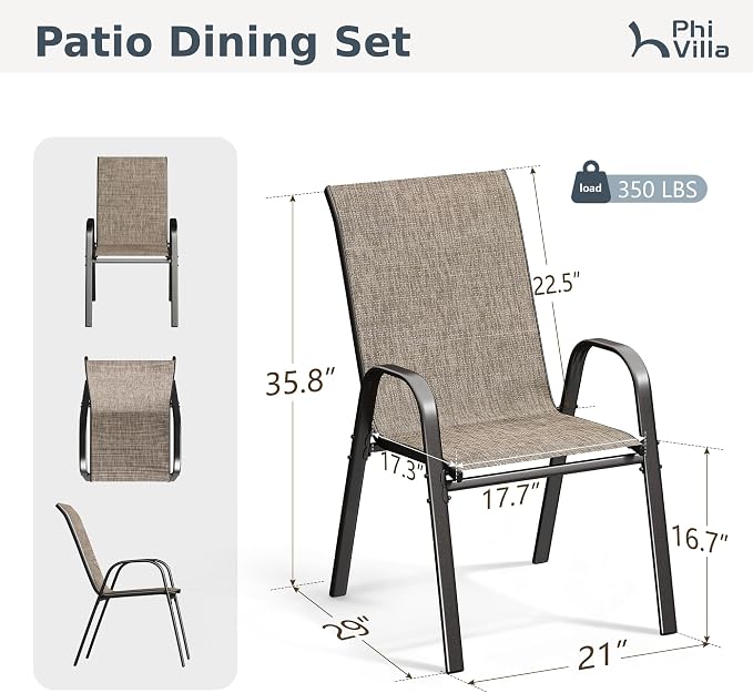 PHI VILLA Patio Chairs Set of 4, Outdoor Stackable Dining Chairs - Image 9