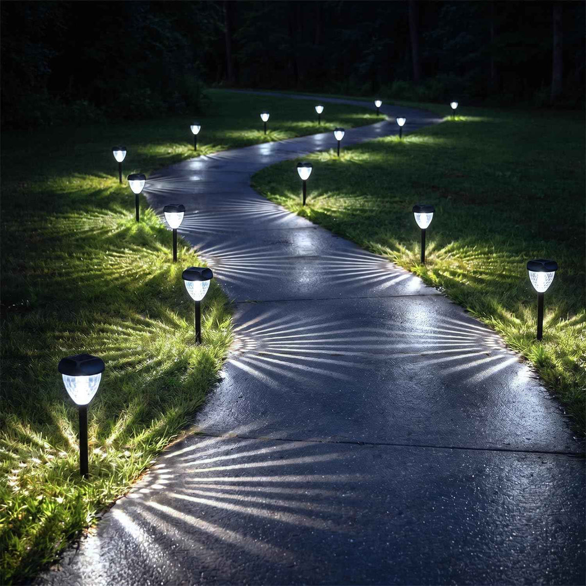 Ensenior Solar Pathway Lights Outdoor 8 Pack, 6500K LED Garden Yard Lights | IP65 waterproof landscape lighting, tool-free auto ON/OFF, yard, patio, walkway & planter, 14.17" height