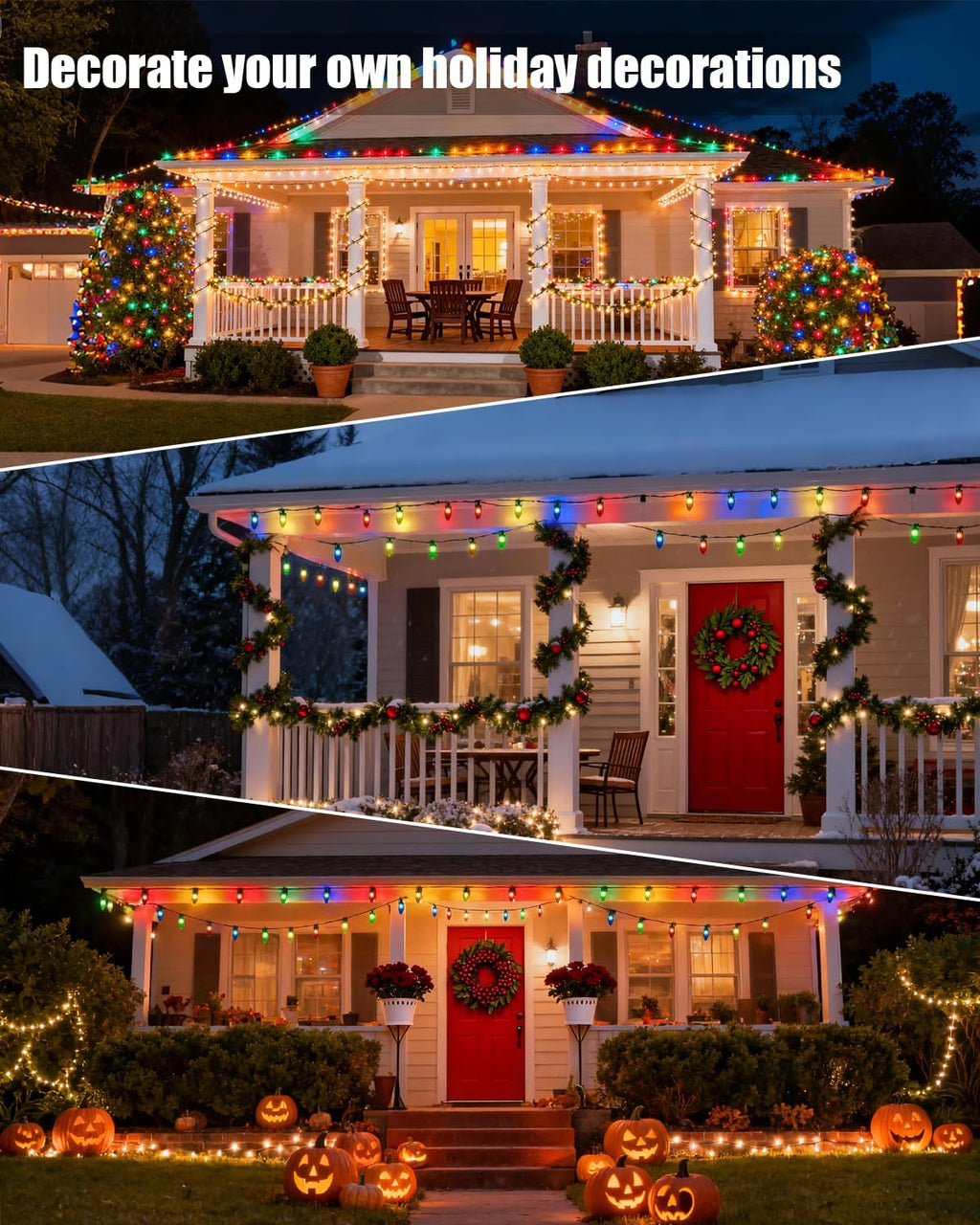 C9 Christmas Lights Outdoor 114ft 150 LED Waterproof String Lights with Timer & 8 Modes, Connectable Commercial Grade Christmas Tree for House Roofline Patio Garden Decor
