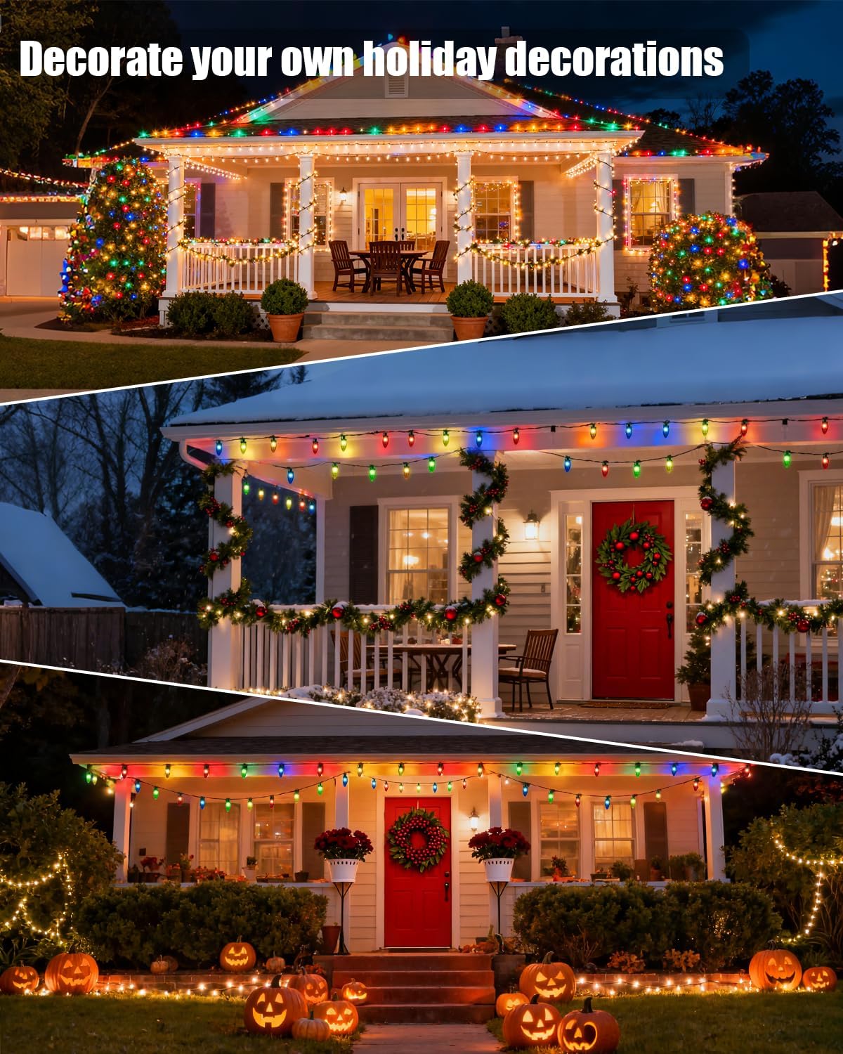 C9 Christmas Lights Outdoor 114ft 150 LED Waterproof String Lights with Timer & 8 Modes, Connectable Commercial Grade Christmas Tree for House Roofline Patio Garden Decor