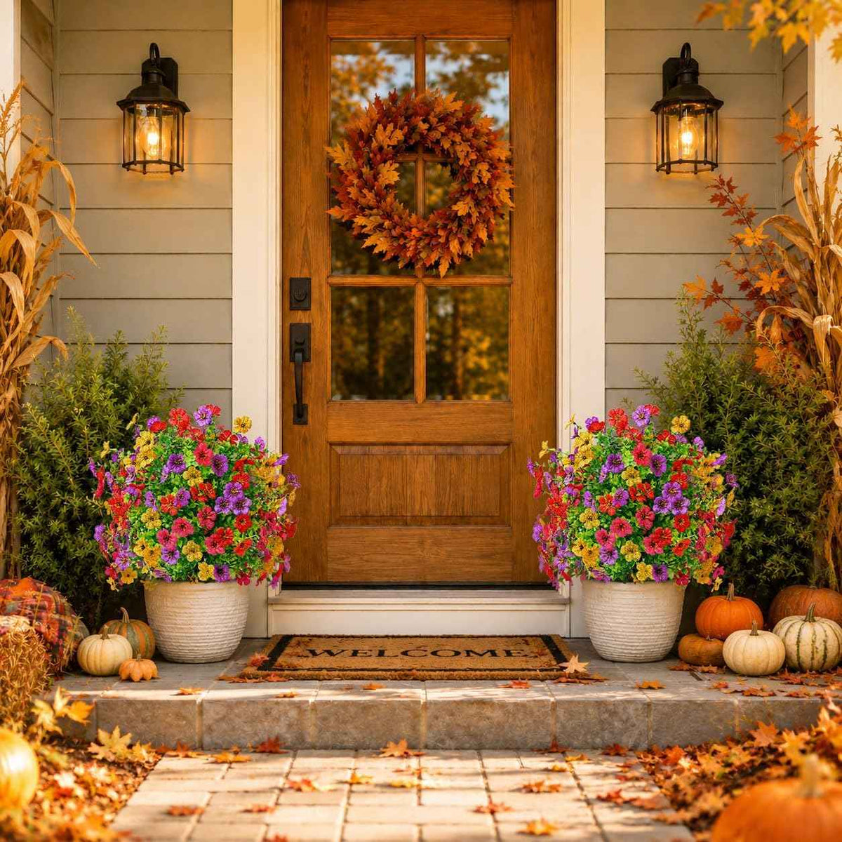 Artificial Flowers for Outdoors, UV Resistant Faux Topiary Ball Plants with Ground Stakes, 22 Inch Realistic Fake Greenery Bushes, Waterproof Fade Proof for Garden Porch Patio Yard Decor, 2 Pack