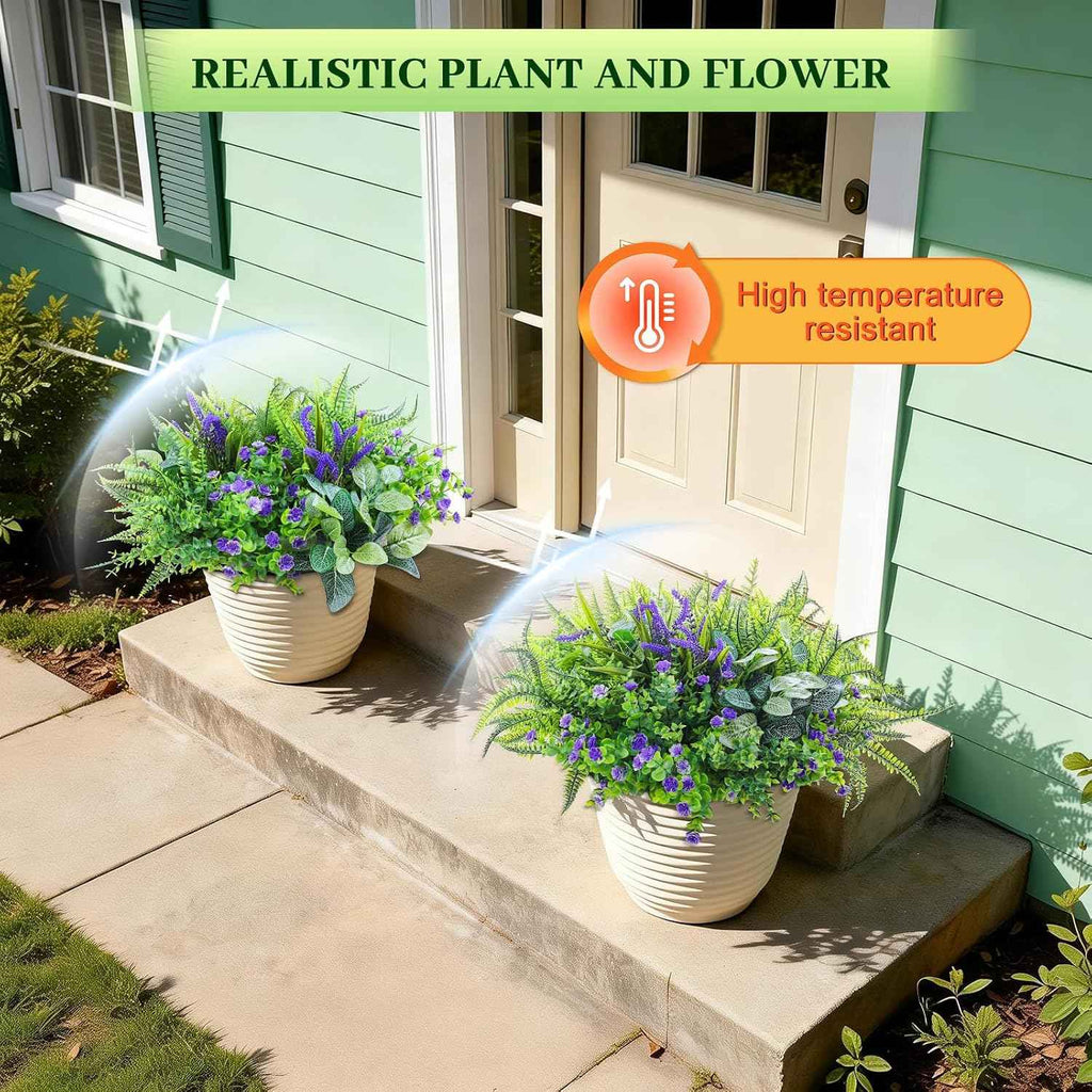 INQCMY Fake Plants for Outdoor Planter Artificial Greenery for Outsides | 12 Bundles,UV Resistant,Realistic Faux Fern Eucalyptus Lavender For Front Door porch,Garden,Patio Yard Spring Home Decor