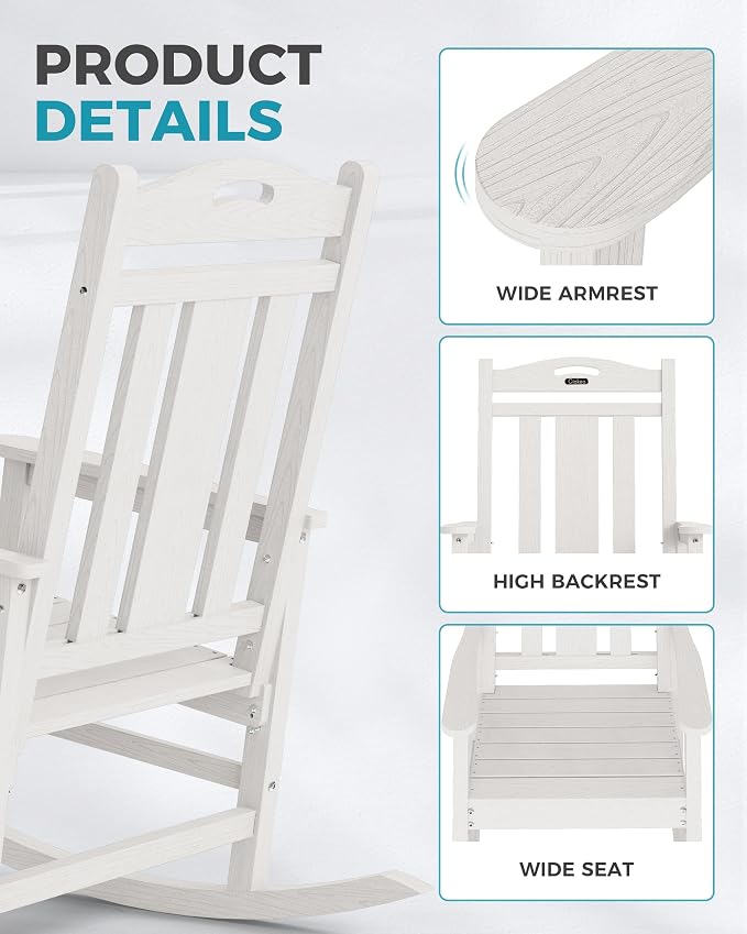 Ciokea Oversized Outdoor Rocking Chair, 380lbs Heavy-Duty Large Patio Rocker - Image 6