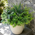 Hrobek Outdoor Faux Plants UV Resistant Fake Greenery for Outside Planter | 12 Bouquet Realistic Artificial Eucalyptus Fern Lavender Spider Vanilla Patio Garden Front Door Porch Yard Home Decor