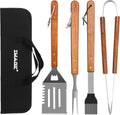 IMAGE Wooden BBQ Accessories Grilling Tools,Stainless Steel BBQ Tools Grill Utensils Set for Outdoor Grill, Cooking, Backyard Barbecue & Camping Gift for Man Dad Women Barbecue Enthusiasts Set of 4