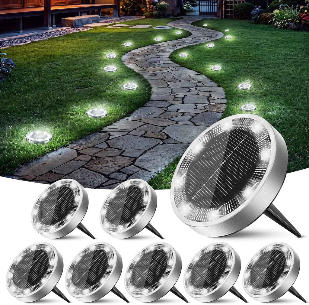 Peasur Solar Lights Outdoor Waterproof, 8 Pack Solar Powered Ground Lights Outdoor, IP68 Waterproof, Anti-Rust, Solar Garden Lights Landscape Lighting for Pathway Yard Lawn Walkway Driveway,Cool White