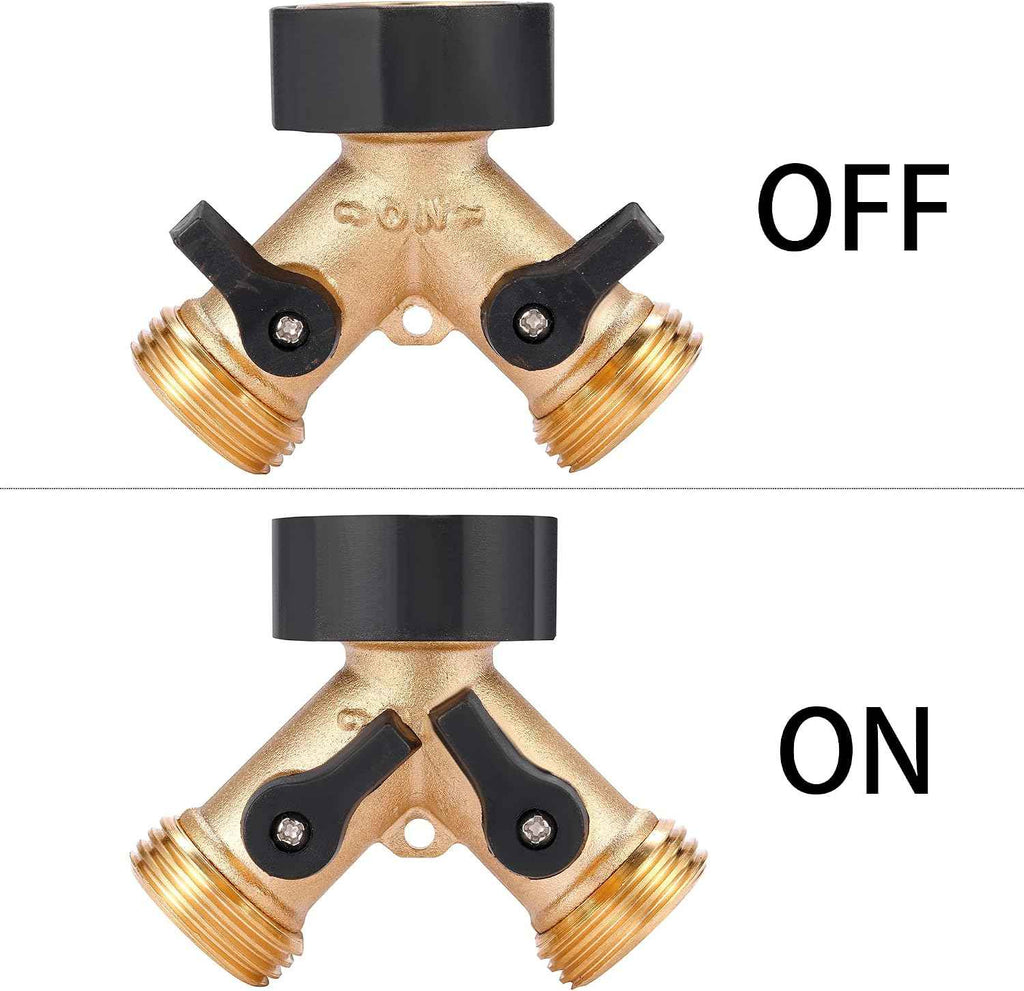 Garden Hose Splitter 2 Way Heavy Duty, Y Connector Brass Garden Hose Adapter, Hose Bib Splitter with 2 Extra Rubber Washers | Brass Garden Hose Adapter Hose Bib Splitter with 4 Extra Rubber Washers