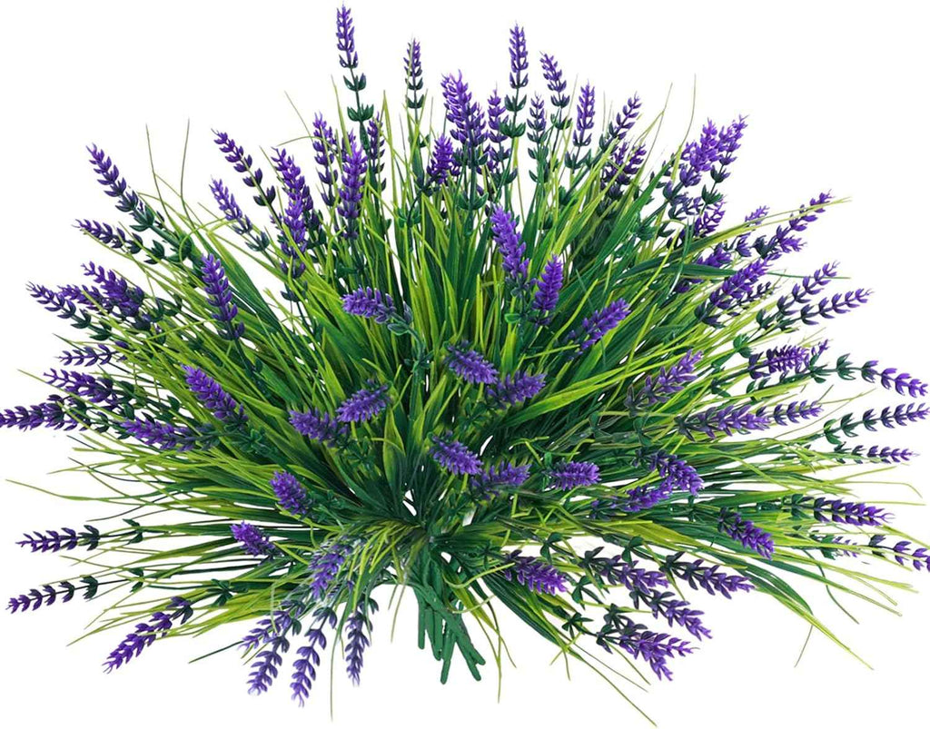 Fumwase Artificial Plants Flowers, 12 Bundles, Purplecolor | Fake Monkey Grass, No Fade, Artificial Shrubs Bushes Greenery, 14.2" Plastic Plants, For Garden Home Front Porch Decor