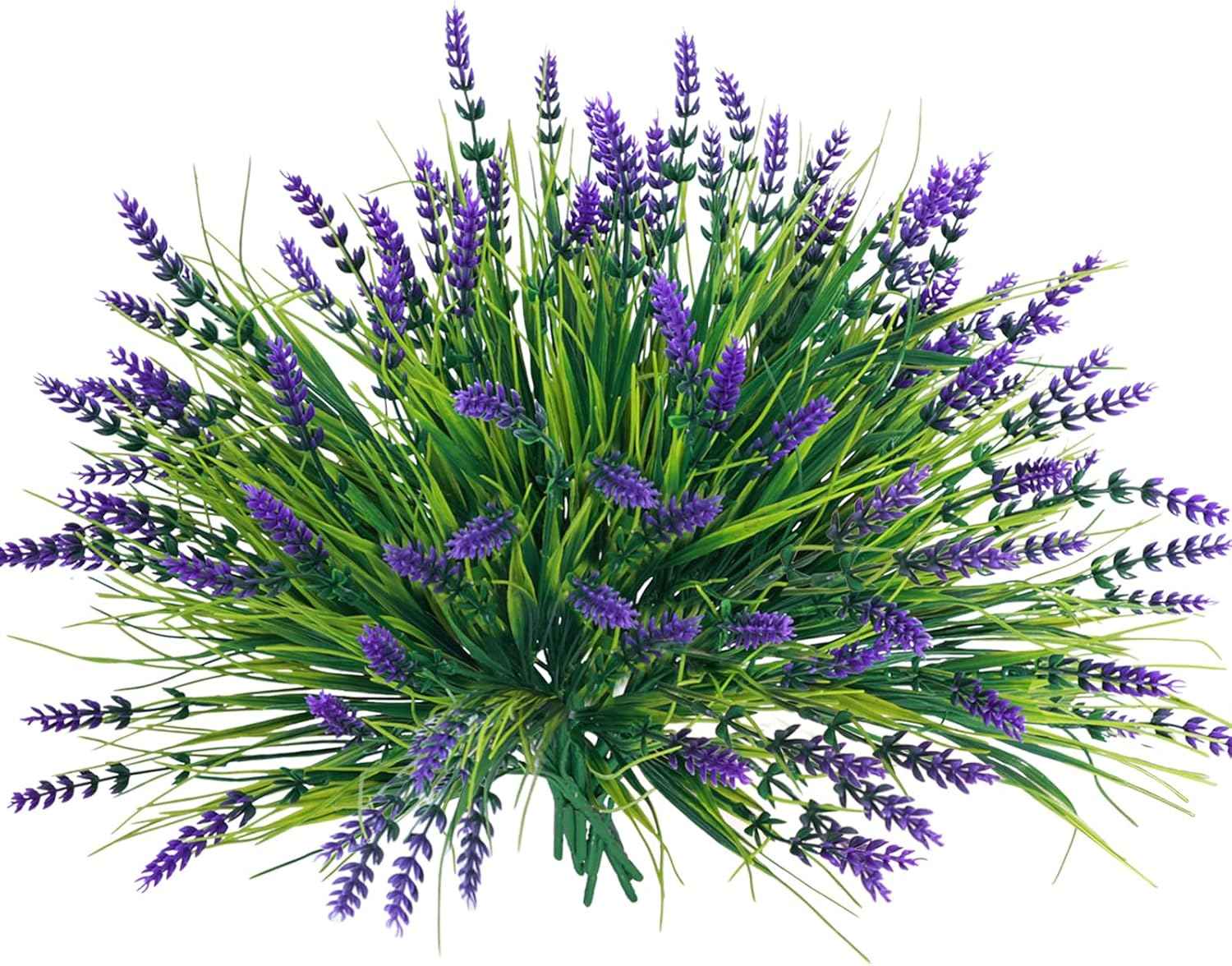 Fumwase Artificial Plants Flowers, 12 Bundles, Purplecolor | Fake Monkey Grass, No Fade, Artificial Shrubs Bushes Greenery, 14.2" Plastic Plants, For Garden Home Front Porch Decor