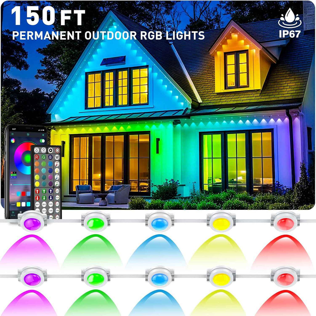 150FT Permanent Outdoor Lights for House | 150 ft Length, Permanent Installation, Outdoor Use, House Lighting