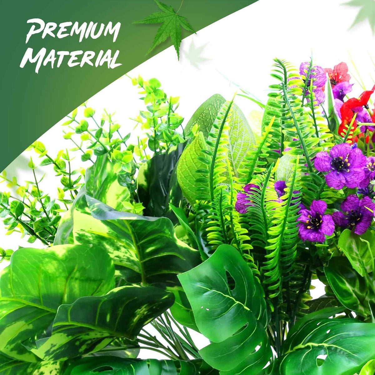 14 Bundles Artificial Plants Flower Outdoor, UV Resistant Faux Greenery with Flowers & Cascading Vines, Fake Plants for Planters, Window Boxes, Hanging Baskets & Garden Decor