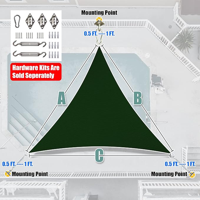 Amgo Custom Size 5' x 5' x 5' Green Triangle Sun Shade Sail UPF50+ AGTAPRT12 - Image 8
