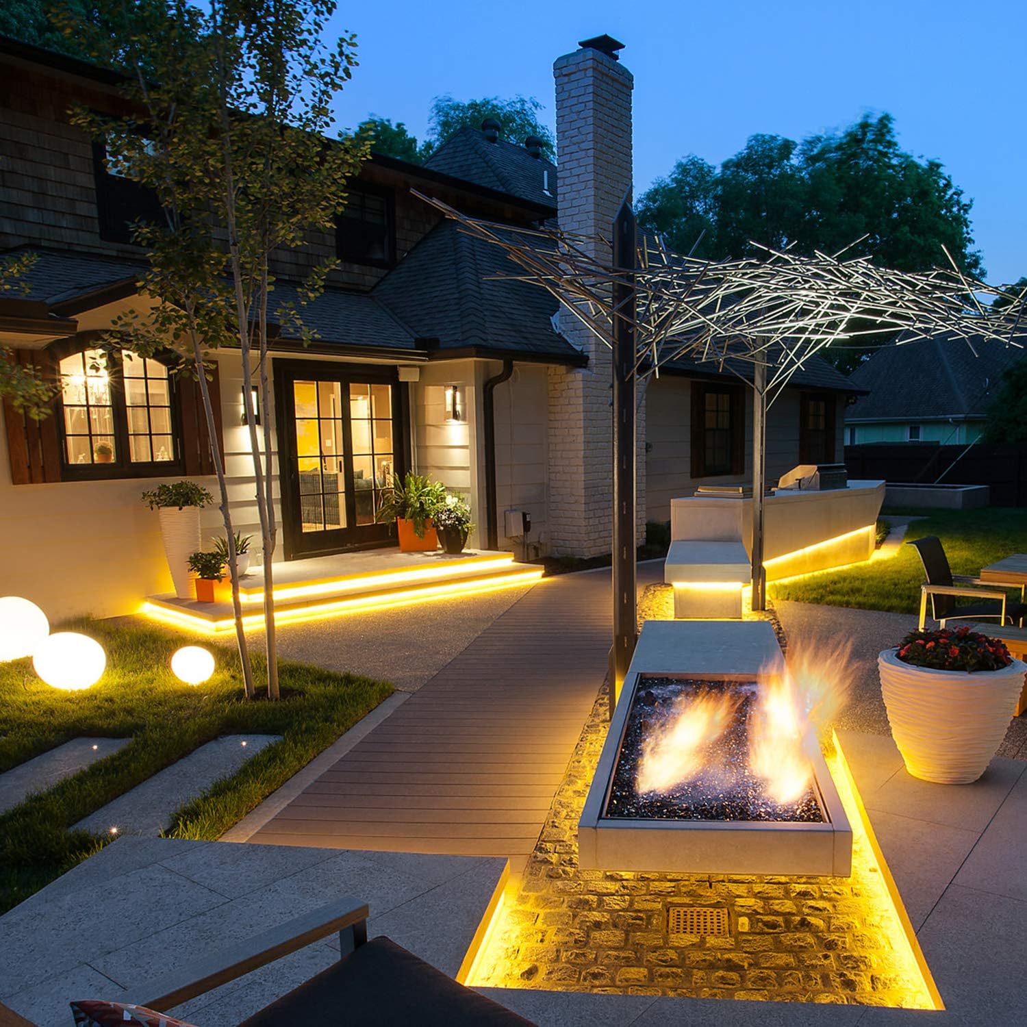 50ft/15m Plug in LED Rope Lights, 540 Warm White LEDs, 110V, Waterproof, Connectable,Power Socket Connector Fuse Holder, Indoor/Outdoor Use, Ideal for Backyards, Decorative Lighting