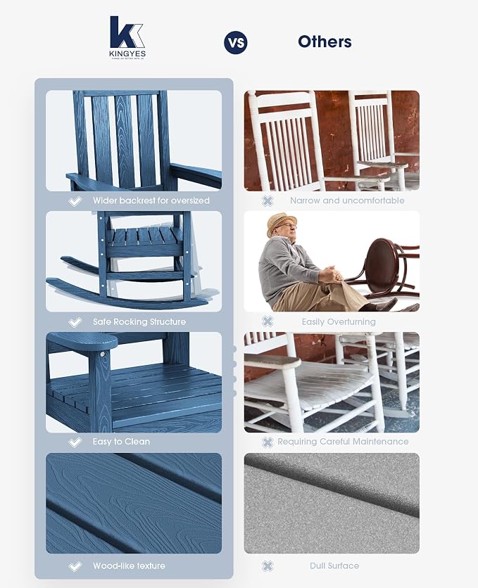 KINGYES Oversized Outdoor Rocking Chair Set of 2, All-Weather Patio Rocking - Image 8