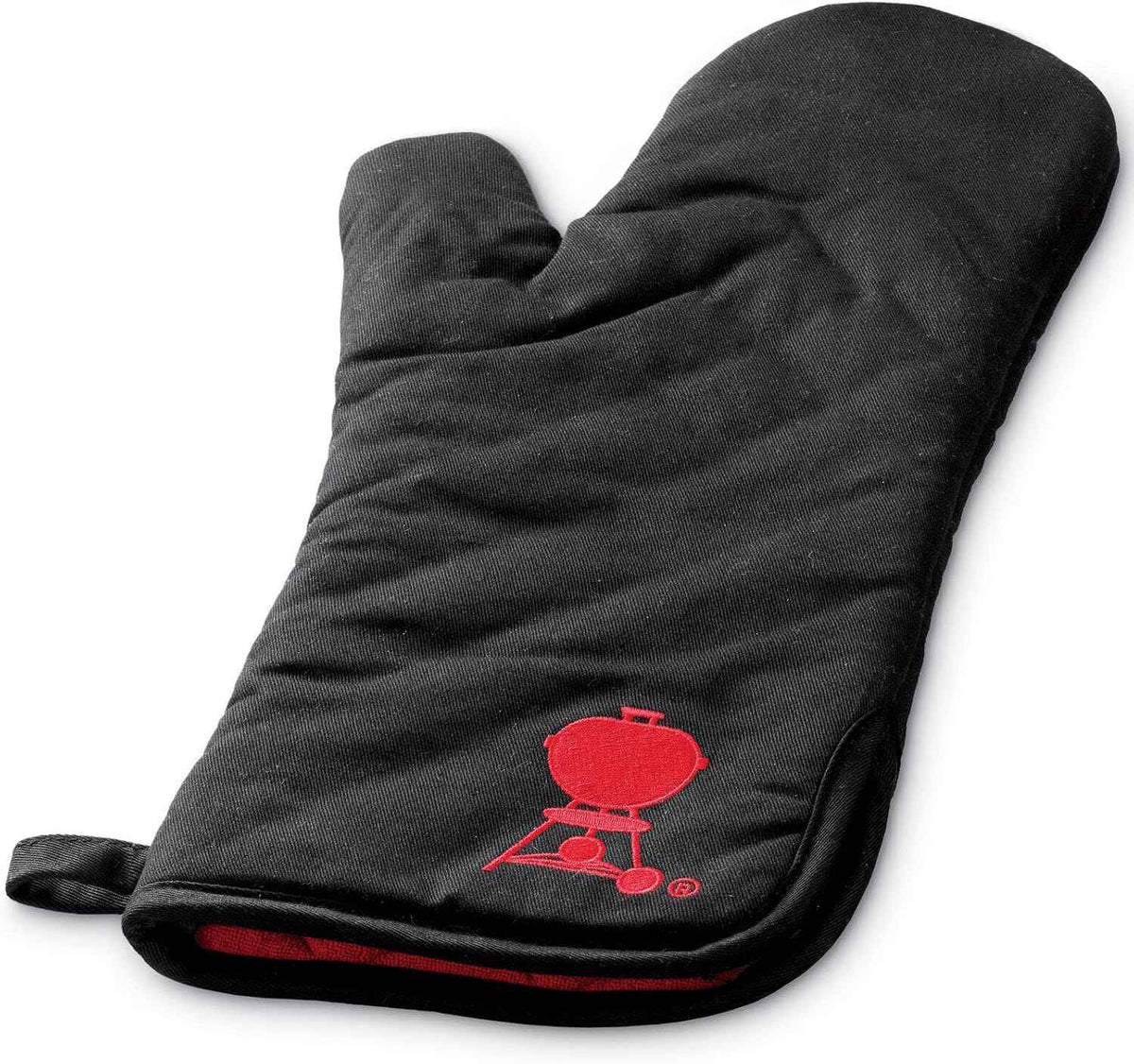 Weber® Barbecue Mitt with Red Kettle Embroidery | Black Cotton BBQ Grill Mitt with Foldable Cuff, Hanging Loop, One‑Size‑Fits‑Most, Grill Accessory