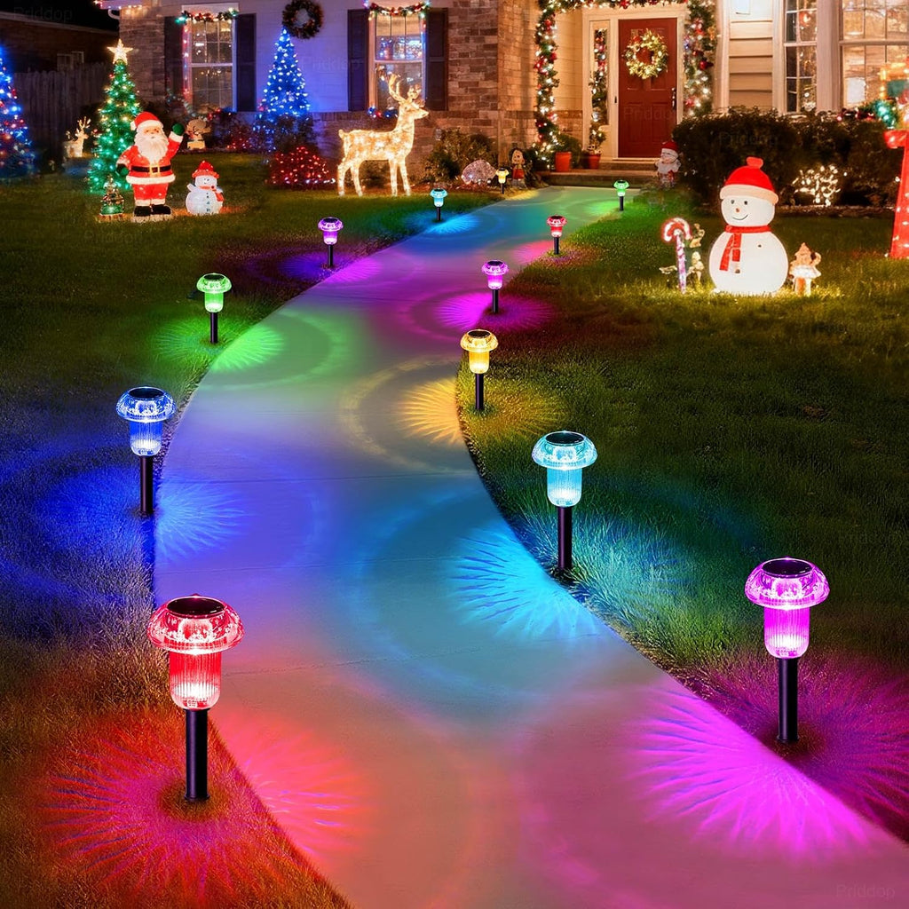 Priddop Solar Lights Outdoor Waterproof 8 Pack Garden Decor Color Changing | Pathway Stake Lights for Yard Patio Lawn Planter Landscape Path, Auto On/Off Acrylic Mushroom Shape LED Christmas Decor