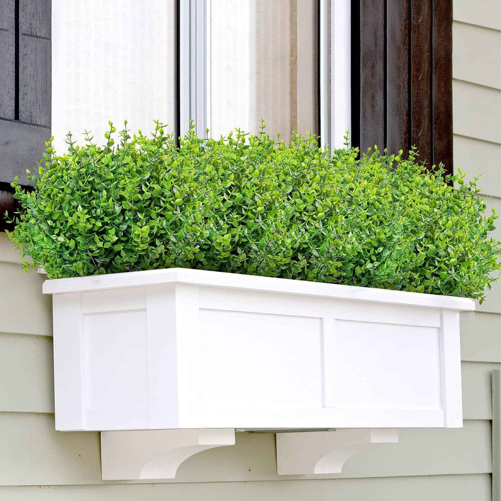 Ouddy Decor 24 Bundles Artificial Greenery Stems Fake Plants Outdoor Decor | Faux plastic boxwood shrubs, UV resistant, for kitchen office garden porch farmhouse planters patio window box home decor
