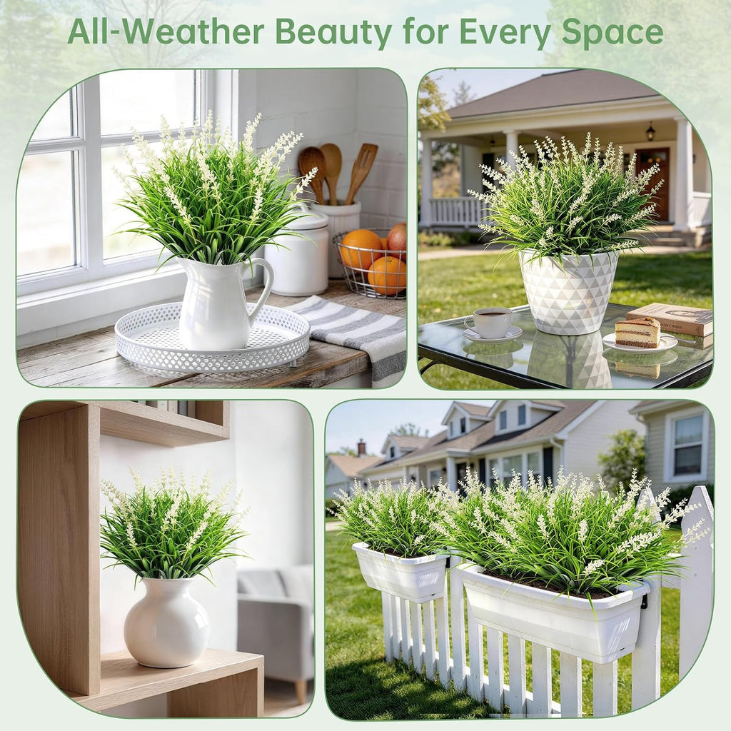 Gipsot 15 Bundles Artificial Faux Plants Flowers UV Resistant No-Fade, Adjustable Height Fake Greenery Indoor & Outdoor Decor for Window Garden Porch Patio Pathway Hanging Planter Front Yard, White