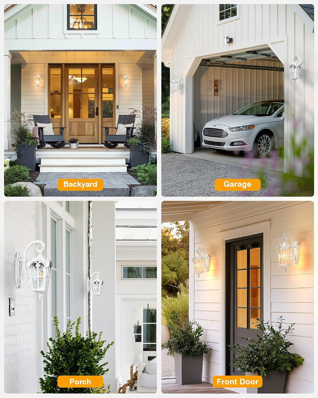 VIANIS White Porch Lights Outdoor, Dusk to Dawn Light Fixtures Wall Mount | Exterior Lighting for House with Ripple Glass, Lantern Fixture for Patio Garage Coach, Anti-Rust Waterproof, Easy to install
