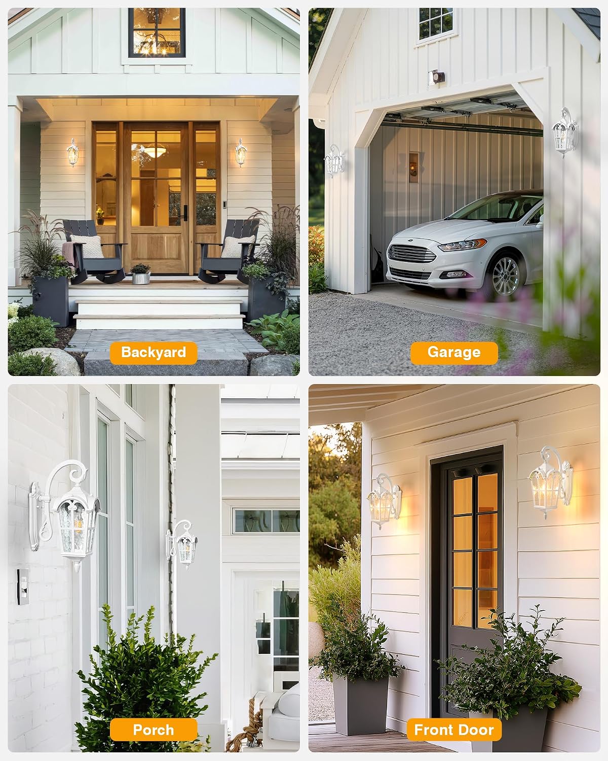 VIANIS White Porch Lights Outdoor, Dusk to Dawn Light Fixtures Wall Mount | Exterior Lighting for House with Ripple Glass, Lantern Fixture for Patio Garage Coach, Anti-Rust Waterproof, Easy to install