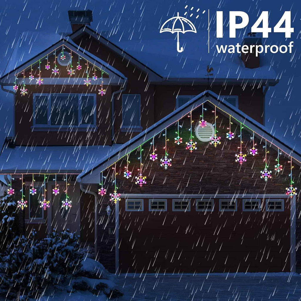 Christmas Snowflake Lights Outdoor, 17.22ft 264 LED Snowflake Icicle Lights with 22 Drops, 8 Modes connectable Plug In Christmas Light Waterproof for Eaves, Garden, Indoor & Outdoor Decor (Multicolor)