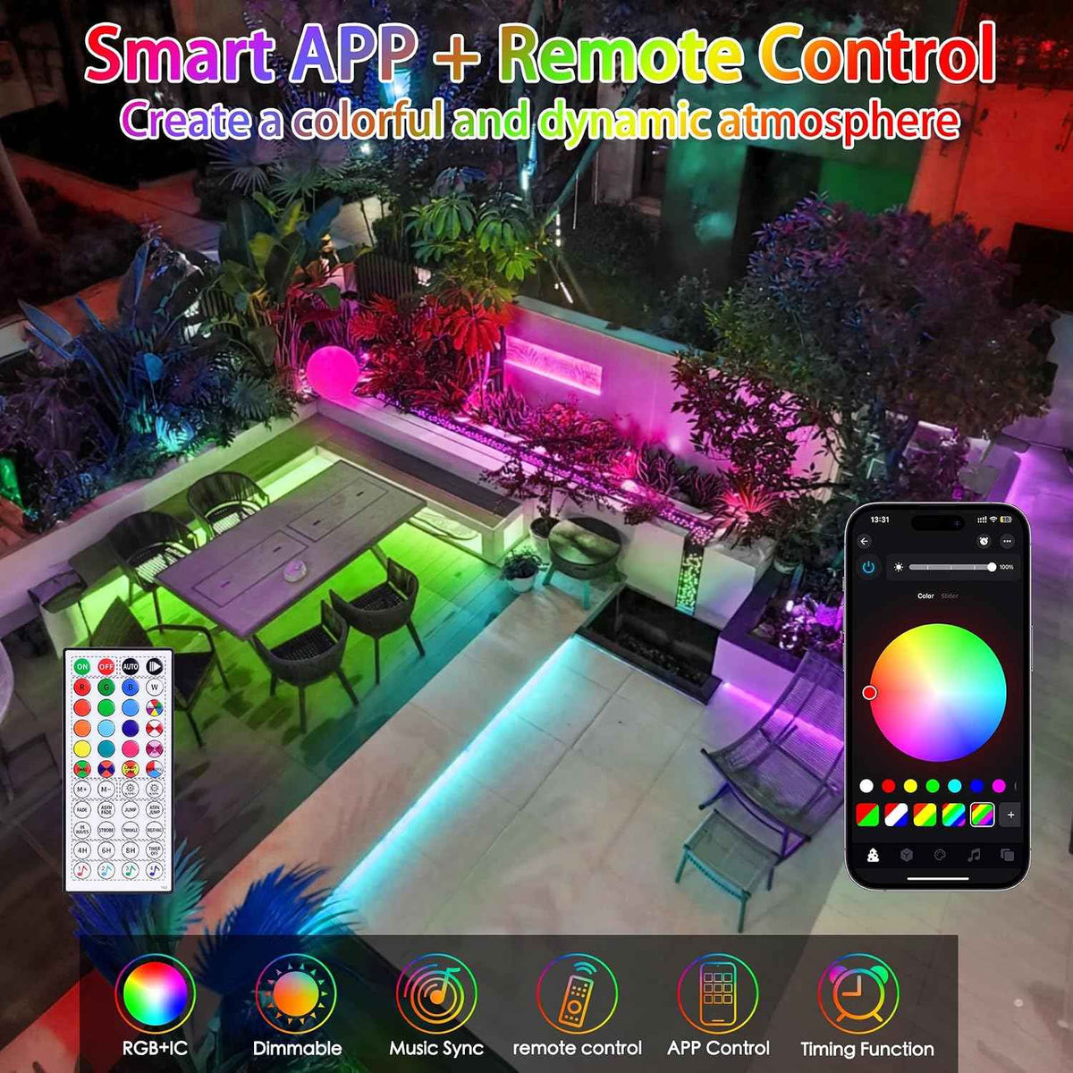 132FT 400 LED Rope Lights Outdoor Waterproof with Remote & APP Control | 16 Million Colors Changing Fairy String Lights Plug in, Smart Music Sync Twinkle Lighting for Outside Indoor Christmas