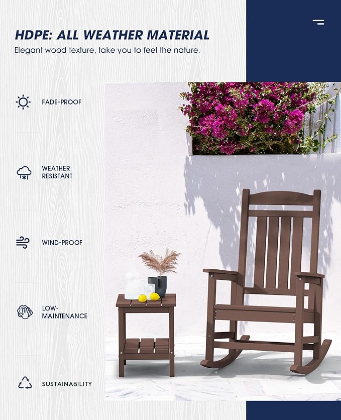 KINGYES HDPE Outdoor Rocking Chair Set of 4, All-Weather Poly Patio Rocking - Image 4