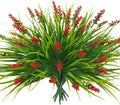 obbsie 12 Bundles Artificial Plants Outdoor, 18.2" UV Resistant Faux Monkey Grass Greenery Stems No Fade Faux Plastic Flowers Shrubs for Home Weddings Garden Porch Front Patio Office Decor - Red