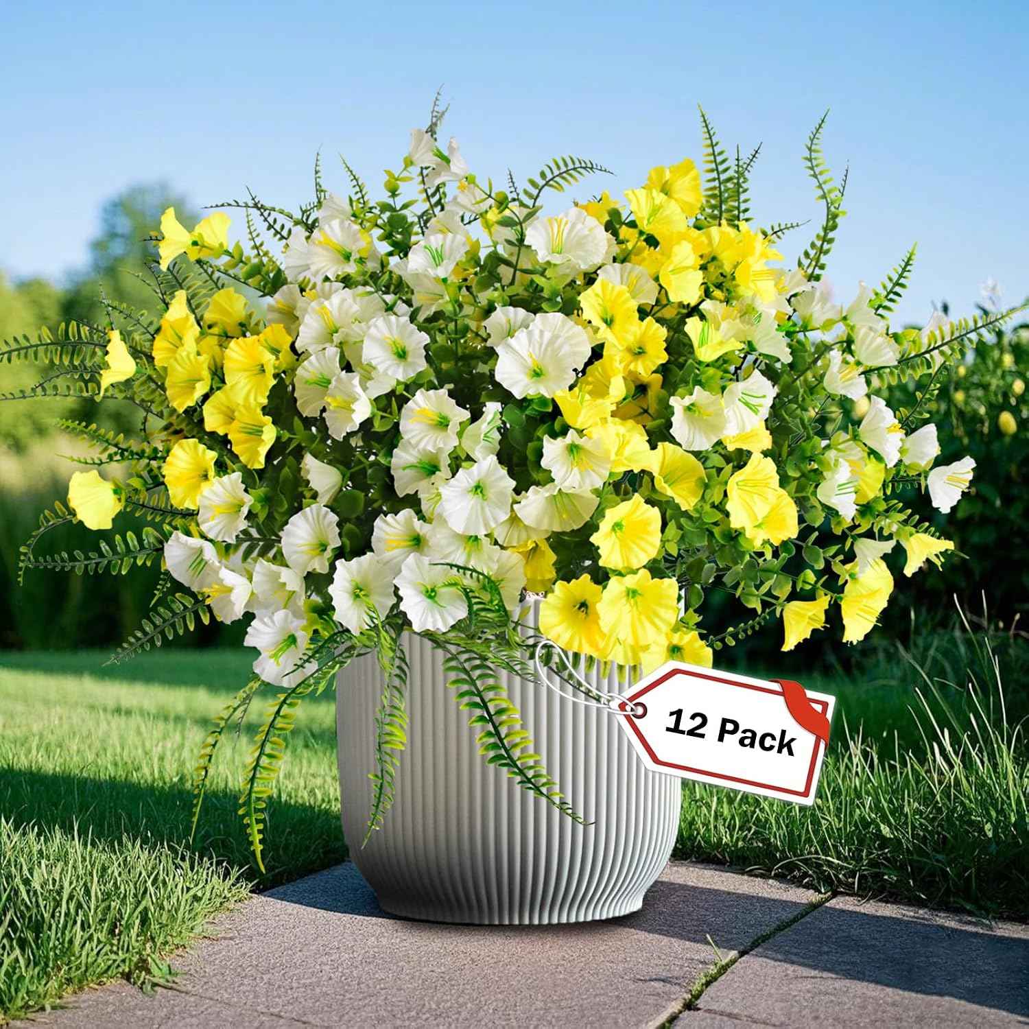 Outdoor Artificial Bushes Plants,UV Resistant Fake Greenery Stems Shrubs Faux Greenery for Outdoor Front Porch Window Box Decorations 8pcs