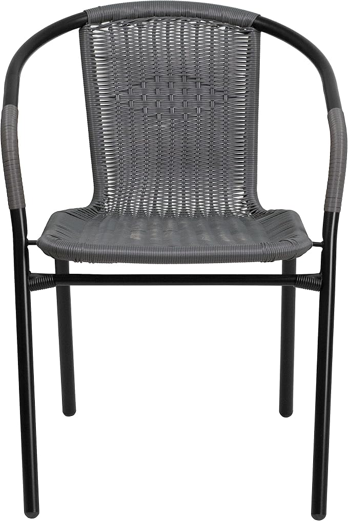 Flash Furniture Lila 2 Pack Gray Rattan Indoor-Outdoor Restaurant Stack Chair - Image 10
