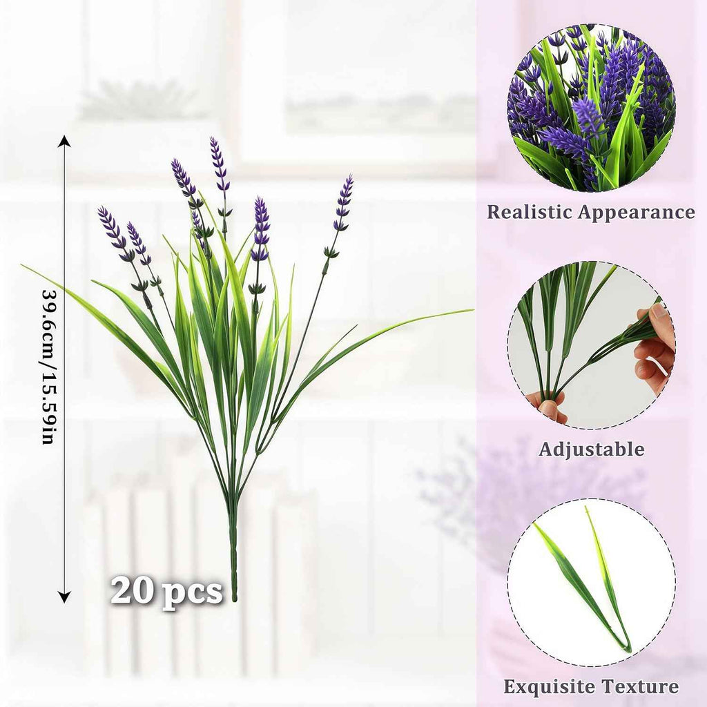 Faux Flowers for Outdoor Planters – 20 Bundles Fake Plants Outdoor, UV Resistant Artificial Plants & Flowers with Fake Monkey Grass, Faux Outdoor Plants for Porch Patio Garden Decor