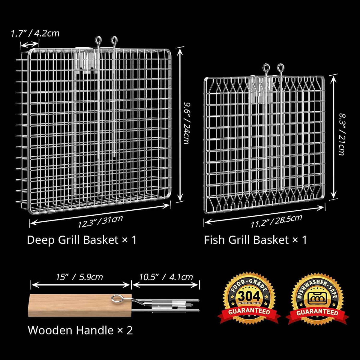 Nesting Grill Basket Set, BBQ Accessories, Outdoor Camping, Gifts for Men | 304 Stainless Steel, Removable Handle, Smoker Rack grilling Tools for Fish Vegetable, Cooking Grate, Birthday for Dad Husband