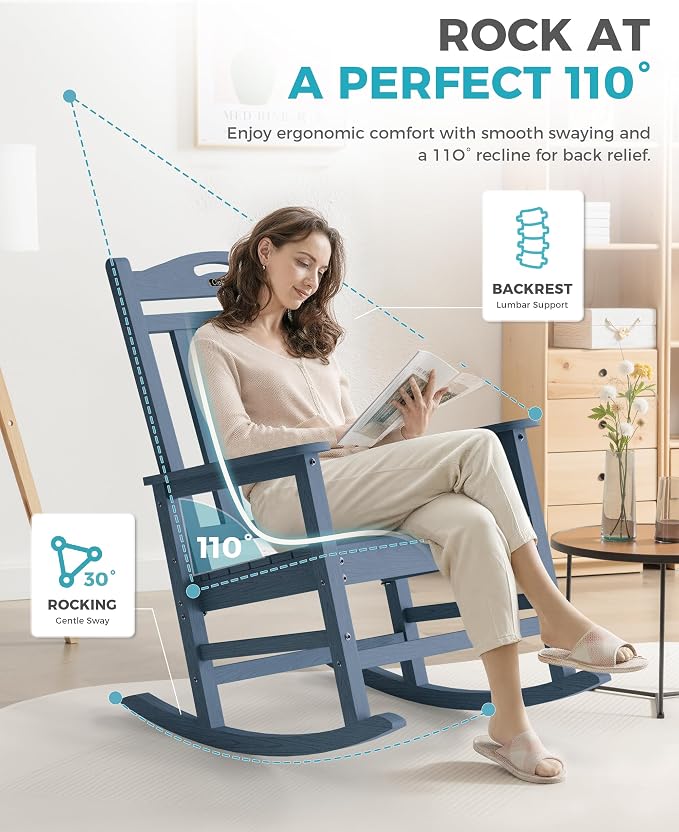 Ciokea Oversized Outdoor Rocking Chairs Set of 3, 380lbs Heavy-Duty Large Patio - Image 5