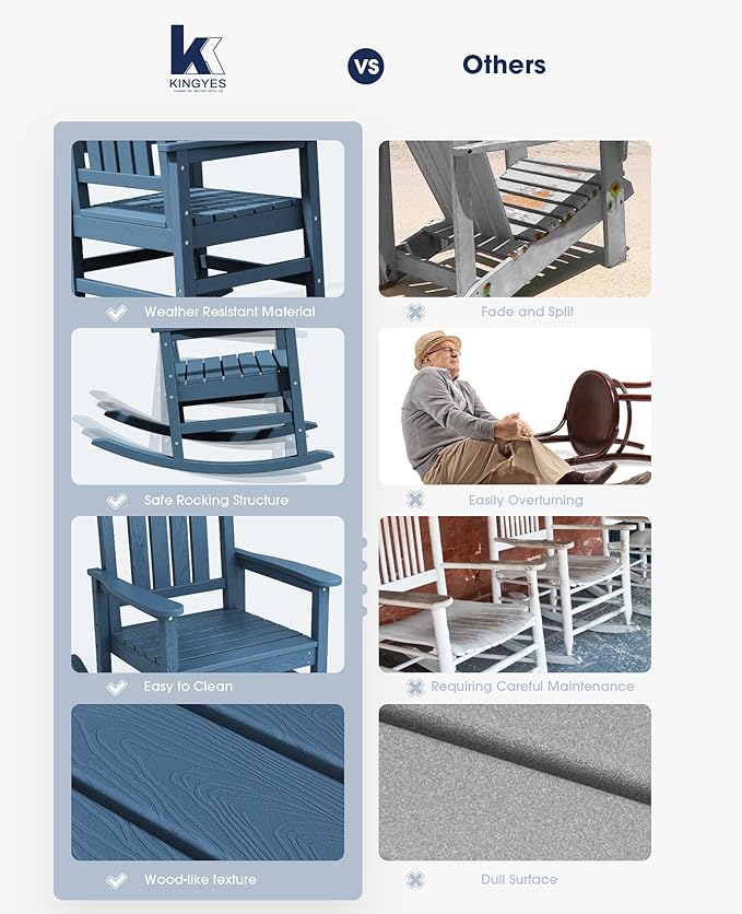 KINGYES HDPE Patio Rocking Chair Set of 2, Outdoor Rocking Chairs Porch Rocker - Image 4