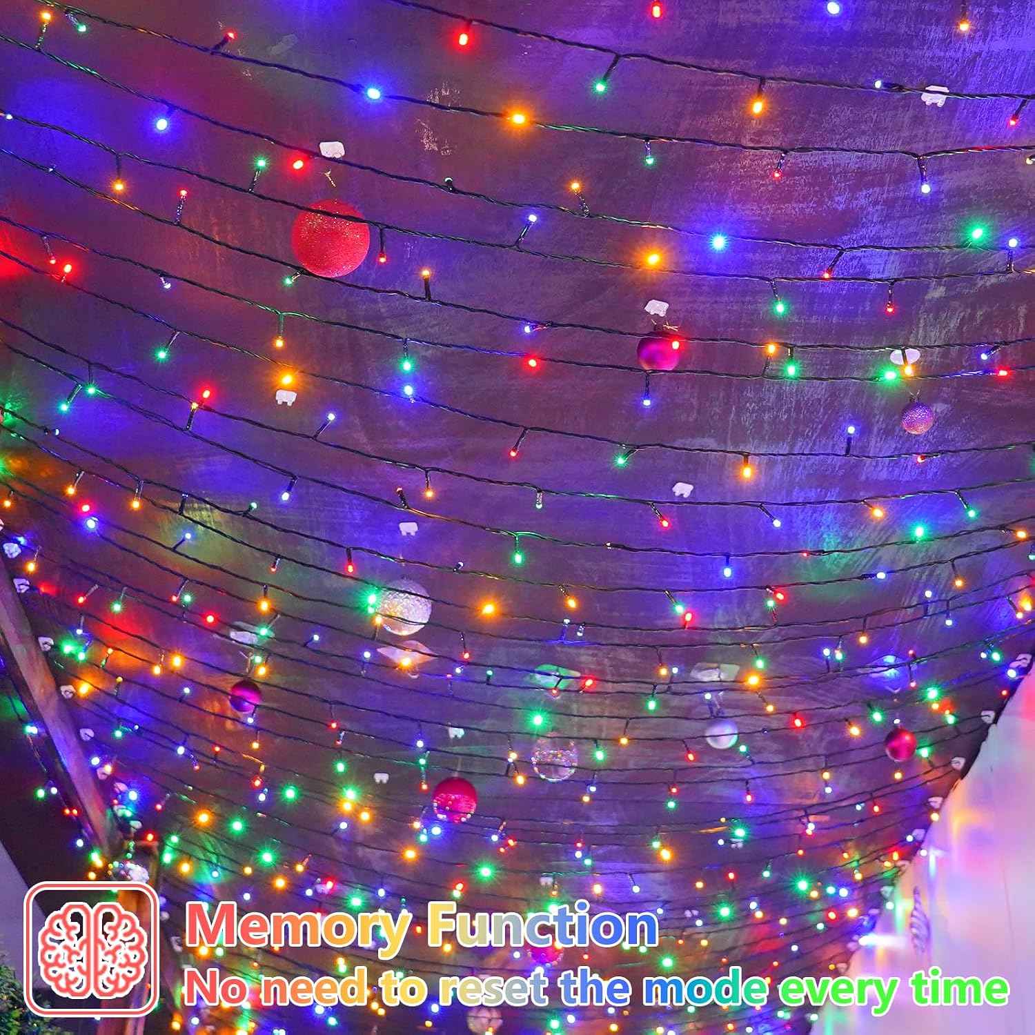 YEGUO 165ft 500 LED Multicolor String Lights Outdoor Waterproof, Green Wire Christmas Lights Indoor, 8 Modes Twinkle Tree Lights Plug in with Memory Timer for Holiday Festival Xmas