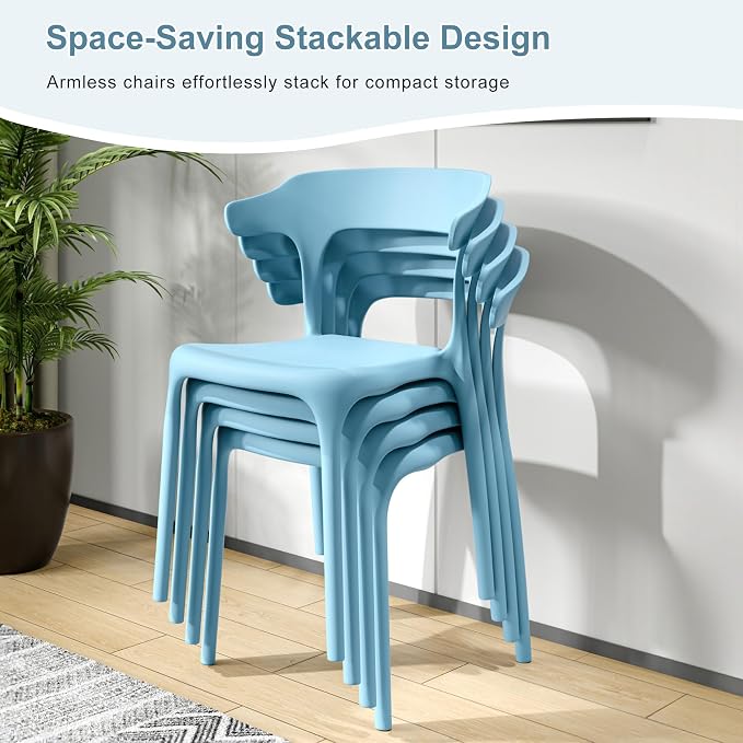 VECELO 4 Pack Plastic Stacking Chairs, Stackable Dining Chairs - Image 4
